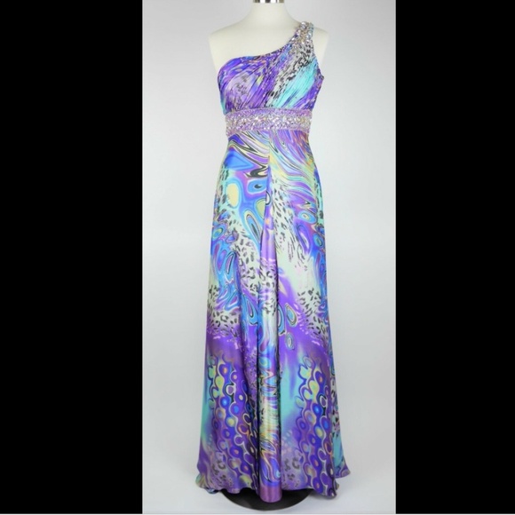 Tony Bowls Purple one shoulder jeweled formal gown